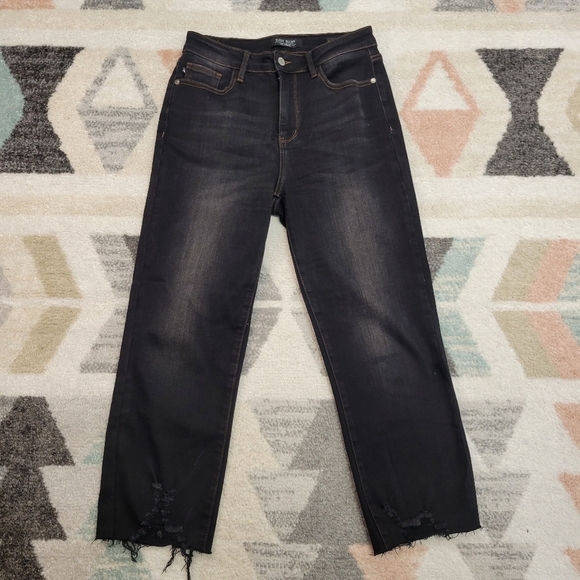 Judy Blue High Waisted Destroyed Hem Cropped Straight Leg Jeans - Picture 2 of 8